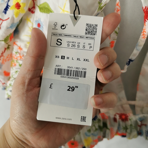 Ladies Top Size S 8 10 ZARA White Embroidered Cropped Poplin Blouse - Picture 5 of 6